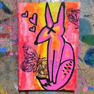 Mini Fox mixed media painting